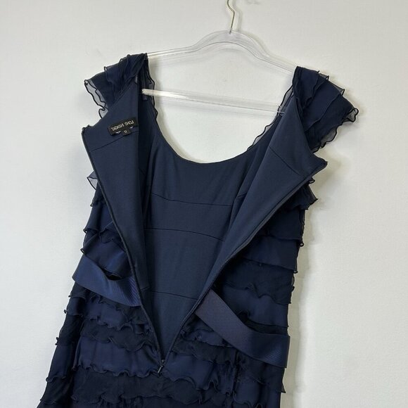 Tadashi Shoji Navy Pleated Evening Gown Womens Size 12 Maxi Dress - Picture 8 of 9